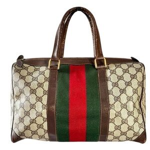 💯Vintage Gucci GG Monogram Web Stripe Boston Satchel | Made in Italy | Authentic